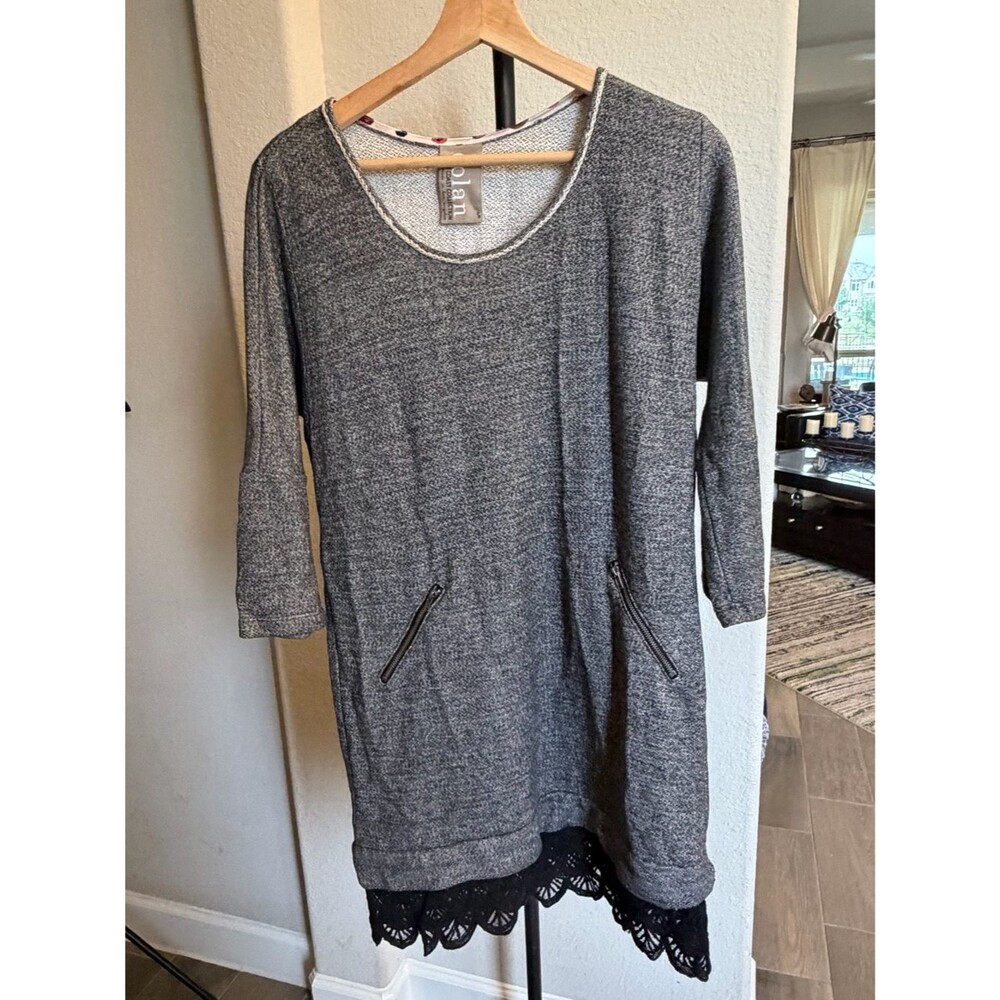 dolan Anthro Charcoal Gray Knit Tunic with Lace Hem S